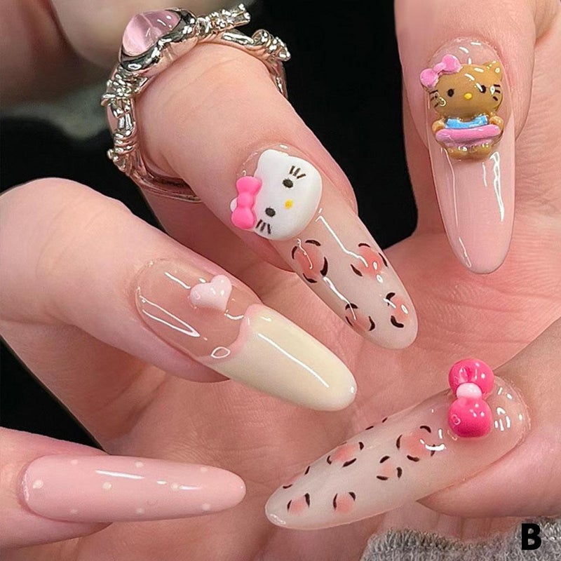 Wearable nail art tips, cute cartoon style, high-end French manicure tips